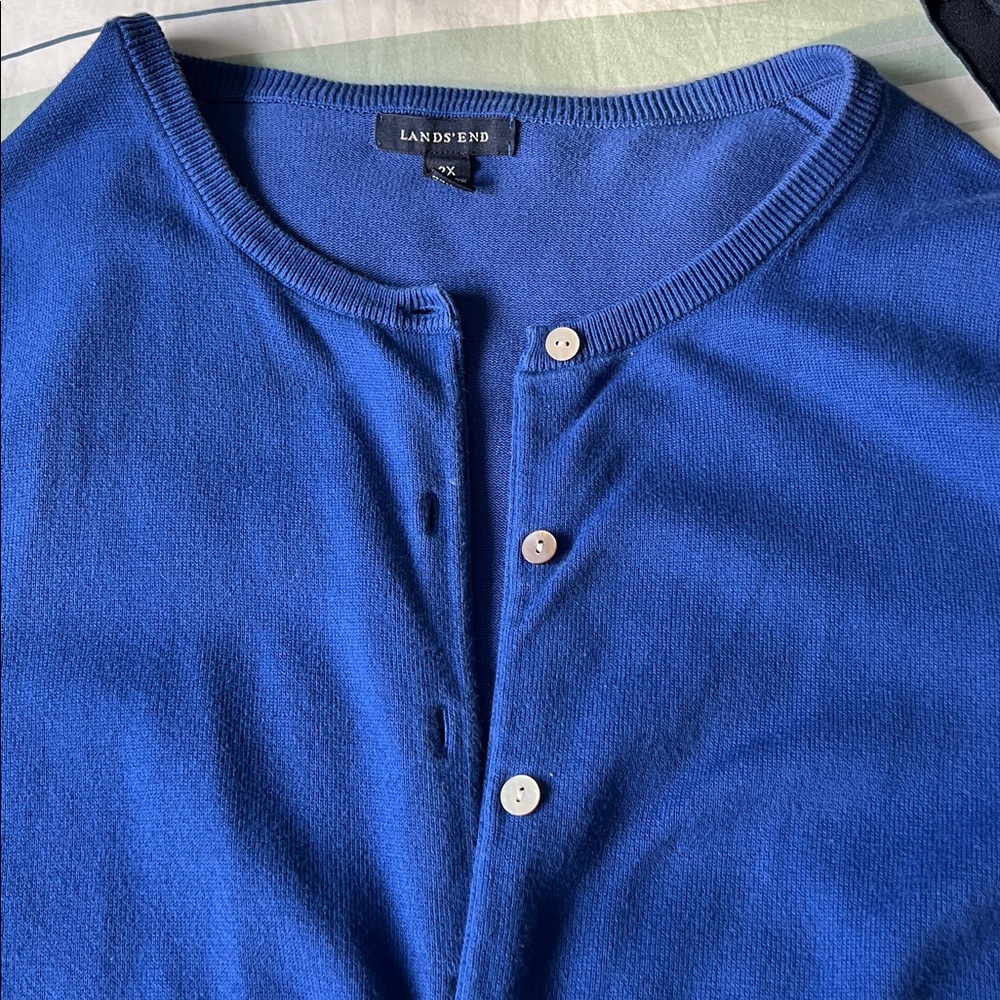 Lands' End Women's Royal Blue Cardigan Sweater only 100% cotton